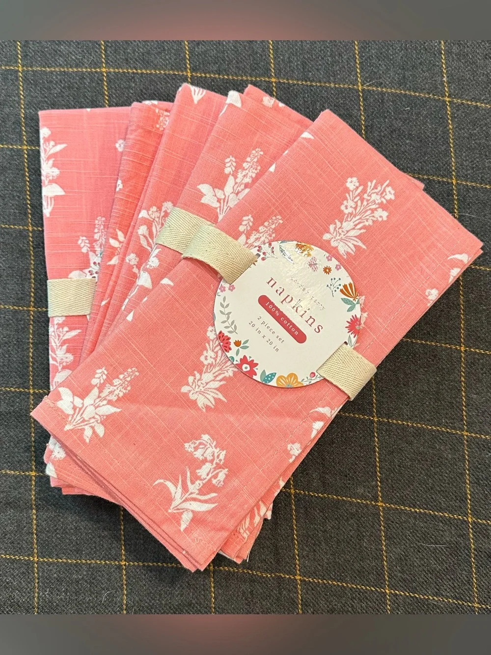 8 Brand New cloth napkins • pink and white floral • 100% cotton